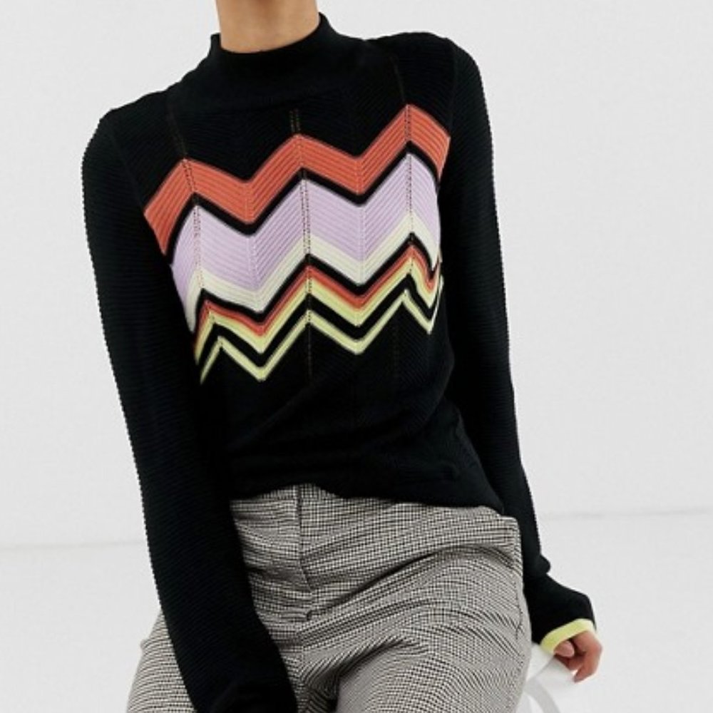 River Island contrast chevron jumper in black